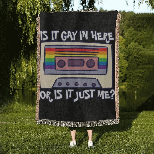 Is It Gay Here LGBTQ Ally Trans Gay Pride Rainbow Woven Blankets