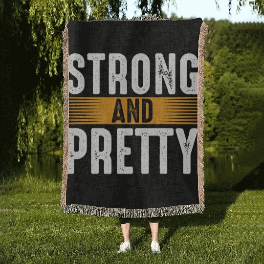 Strong And Pretty Gym Workout Training Motivation Woven Blankets