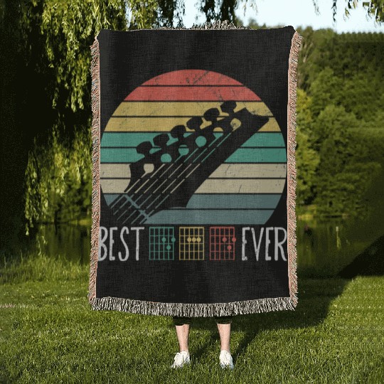 Best Dad Ever Guitar Music Vintage Fathers Day Woven Blankets