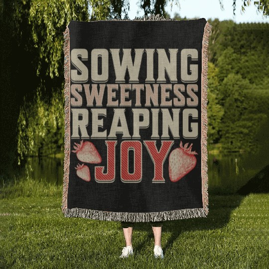 Strawberry Farmer, Sowing Sweetness Reaping Joy Woven Blankets