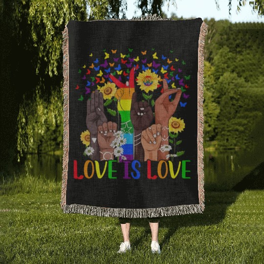 Love Es Love Rainbow Hands And Butterfly Motifs Pr Woven Blankets