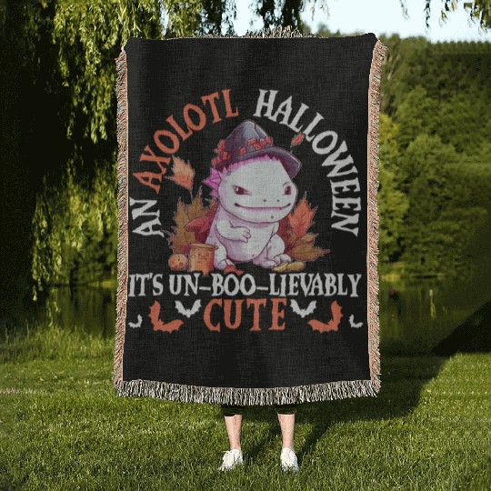 Axolotl Halloween Trick Or Treat Amphibian Axolotl Woven Blankets