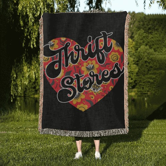 Thrift Stores red floral heart Woven Blankets
