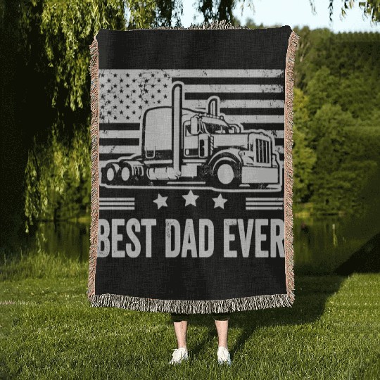 Best dad ever trucks Fathers Day Gifts Dad Woven Blankets