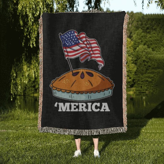American Flag USA Apple Pie Merica 4th of July Woven Blankets