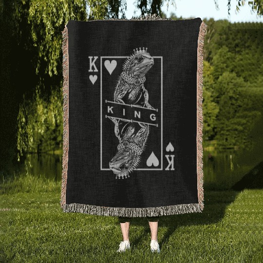 Iguana Lover King Of Hearts Funny Pet Reptile Pop Woven Blankets