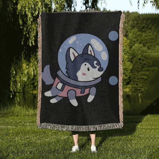 Husky In Space Puppy Dog Lover Retro Woven Blankets