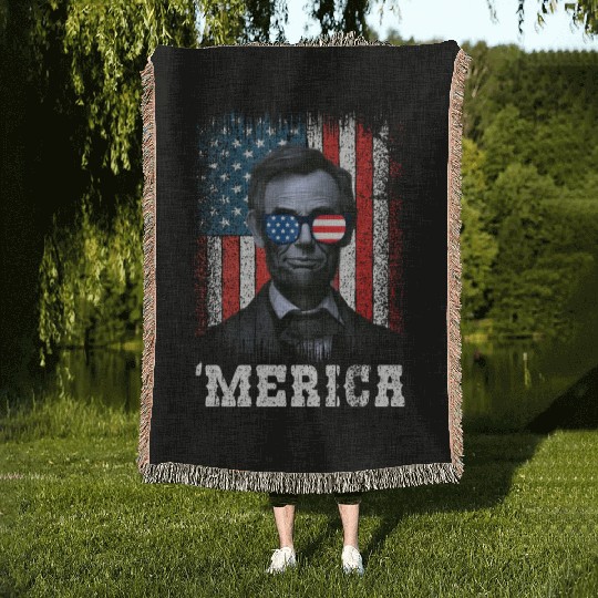 Merica Lincoln Independence Day Party 4th July Woven Blankets