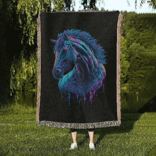 Neon Horse Graffiti Woven Blankets