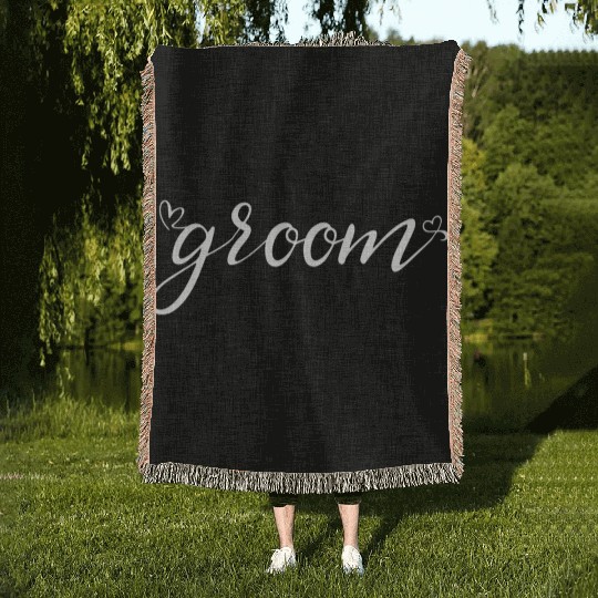 Groom And Bride Wedding Just Married Woven Blankets