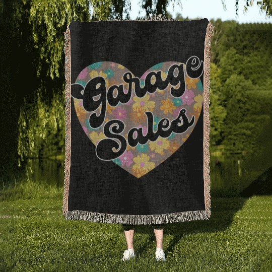 Garage Sales brown floral heart Woven Blankets