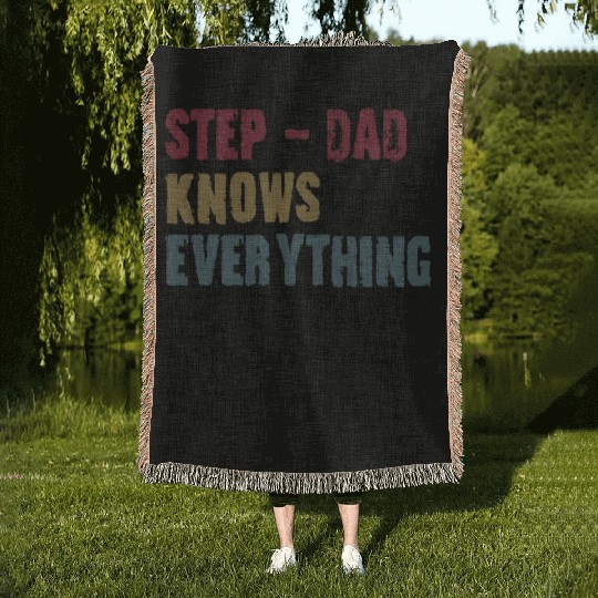 Step Dad Knows Everything Fathers Day Woven Blankets