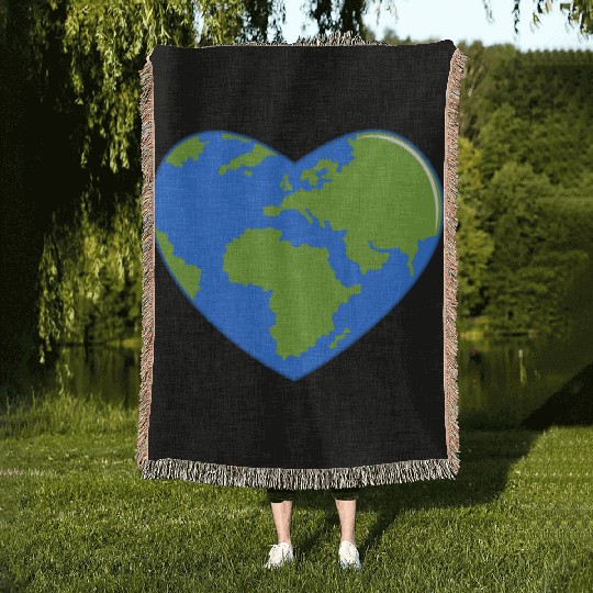 Earth Day World Map as Love Heart Woven Blankets
