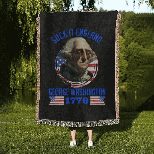 George Washington 1776 Suck it England USA Woven Blankets
