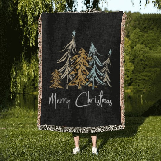 Merry Christmas Leopard Trees Family Christmas Woven Blankets