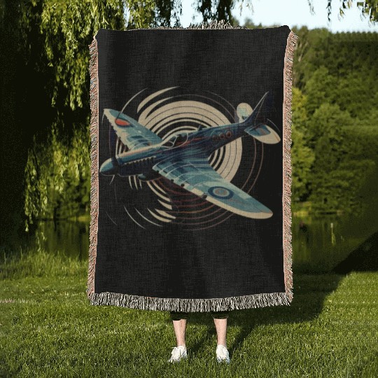 Spitfire Airplane Vintage Pilot Aviator Military Woven Blankets