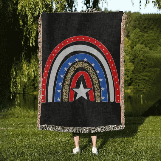 Rainbow 4Th Of July Independence Flag Awesome Woven Blankets