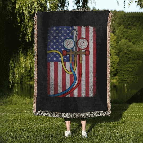 Patriotic HVAC Technician American Flag HVAC Tech Woven Blankets