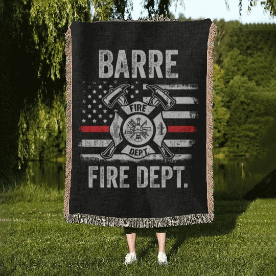 Barre Vermont Fire Dept Thin Red Line Woven Blankets