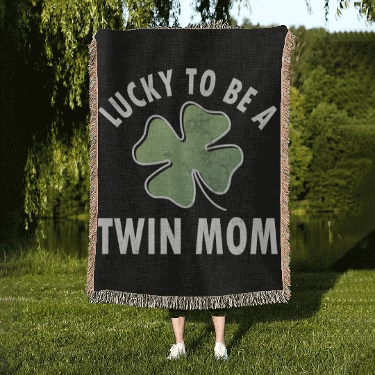 Lucky To Be A Twin Mom Saint Patric Day Woven Blankets