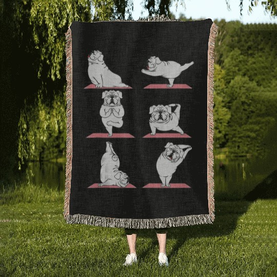 Paws Yoga Bulldog Puppy Doggie Lover Pose Woven Blankets