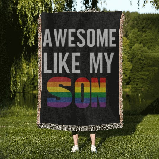 Awesome Like My Son Pride Rainbow flag Woven Blankets