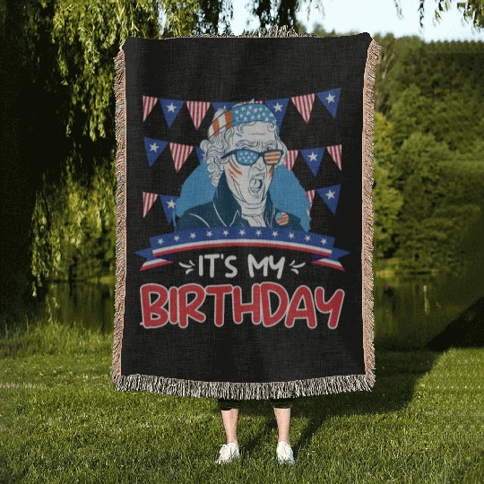 Its my Birthday Independence Day George Washington Woven Blankets