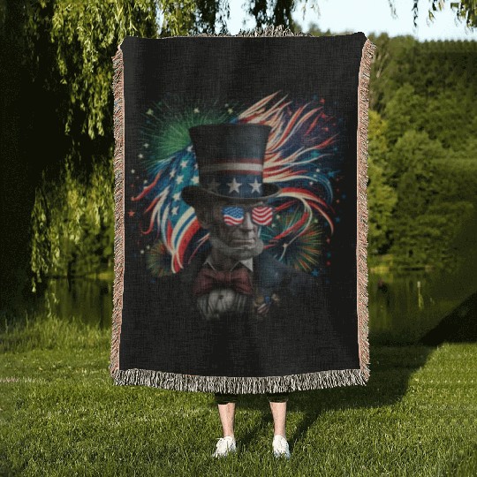 Merica Lincoln Independence Day Party 4th July Woven Blankets