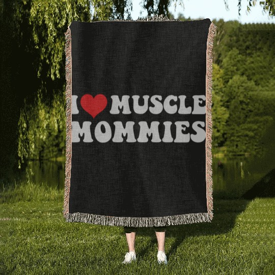 I Love Muscle Mommies Groovy I He Gym Woven Blankets
