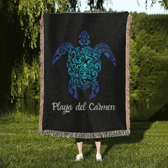 Playa Del Carmen Meco Tribal Sea Turtle Playa Woven Blankets