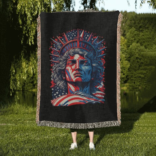 Statue of Liberty Face USA Woven Blankets