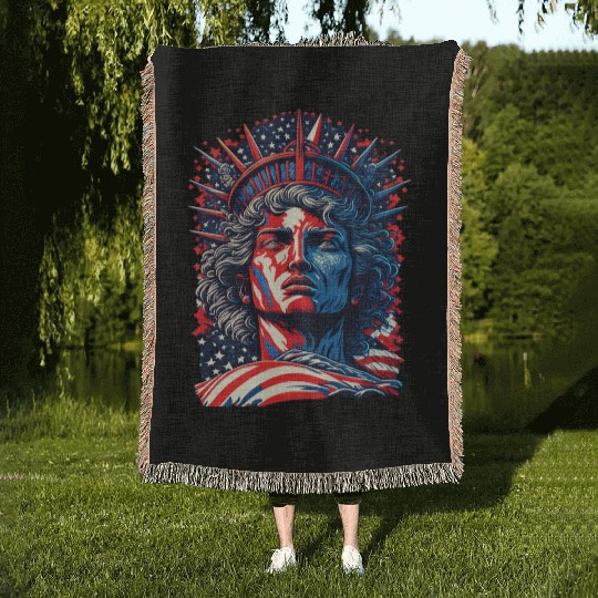 Statue of Liberty Face USA Woven Blankets