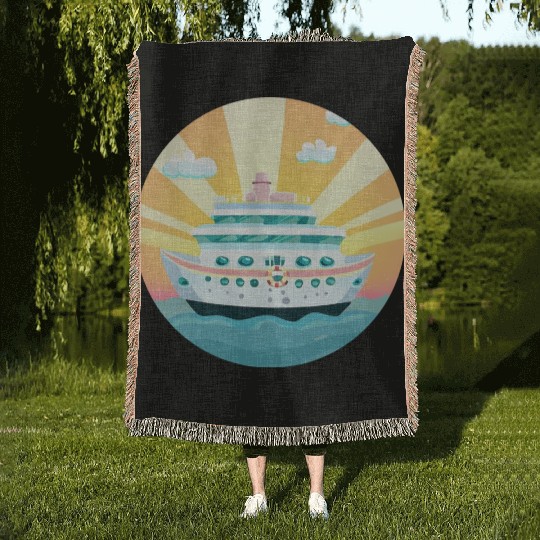 Cruise Ship at Sunset - Dream Voyage Design Woven Blankets