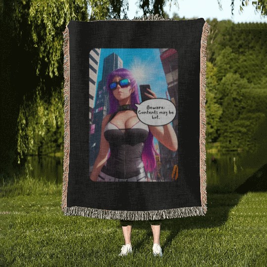 Cyberpunk Waifu Influencer Design 5 Woven Blankets