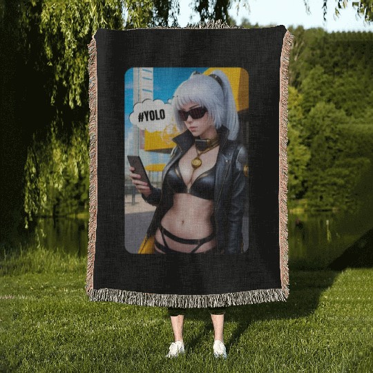 Cyberpunk Waifu Influencer Design 2 Woven Blankets