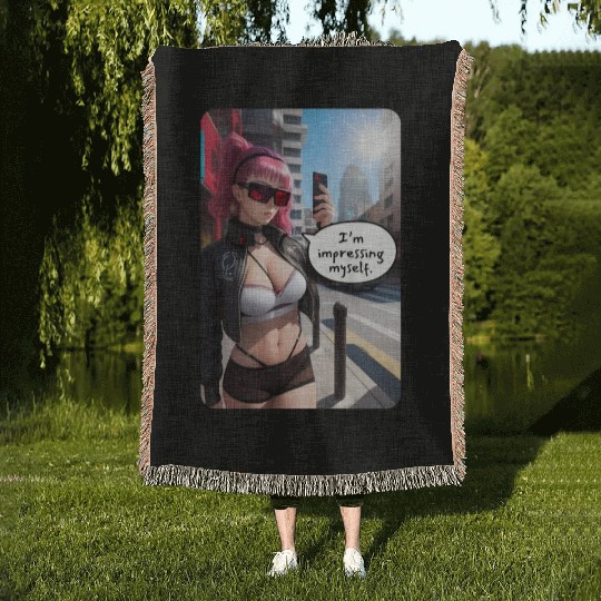 Cyberpunk Waifu Influencer Design 6 Woven Blankets