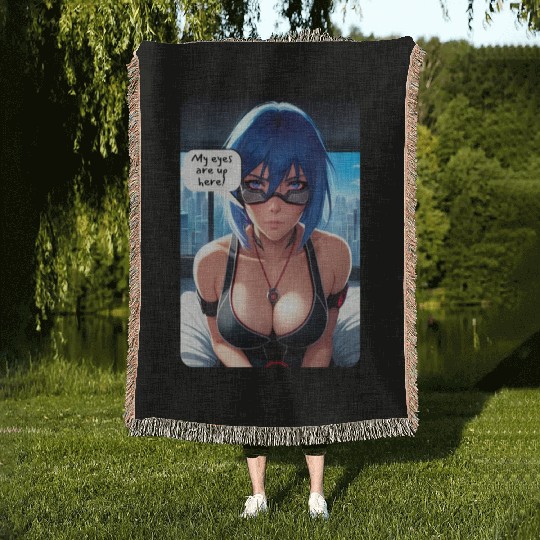 Cyberpunk Waifu Influencer Design 10 Woven Blankets