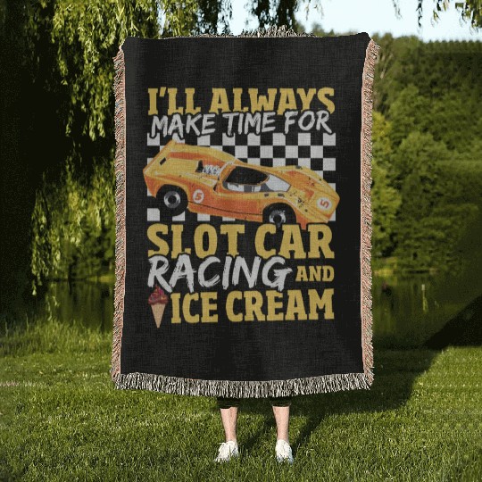 Always Time For Slot Car Racing And Ice Cream Woven Blankets