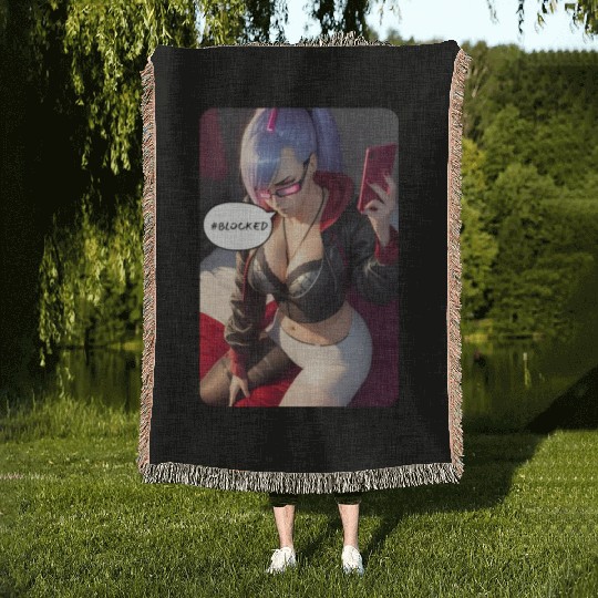 Cyberpunk Waifu Influencer Design 4 Woven Blankets