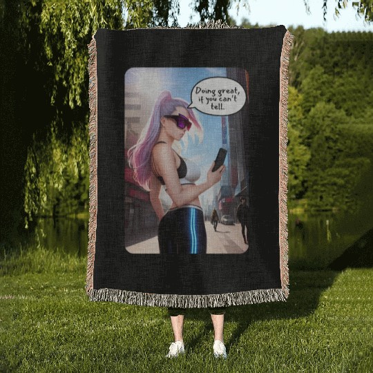 Cyberpunk Waifu Influencer Design 7 Woven Blankets