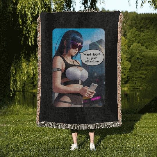 Cyberpunk Waifu Influencer Design 8 Woven Blankets