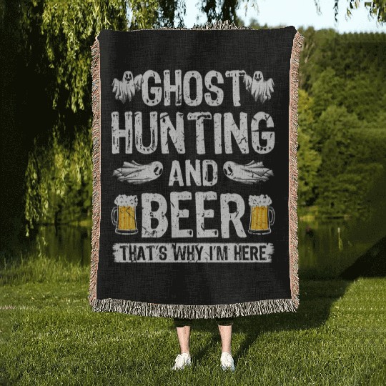 Ghost Hunting Paranormal Researcher Ghost Woven Blankets