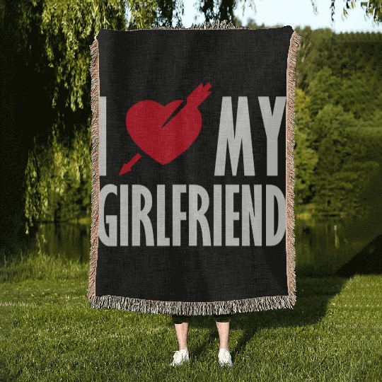 I Love My Girlfriend Woven Blankets