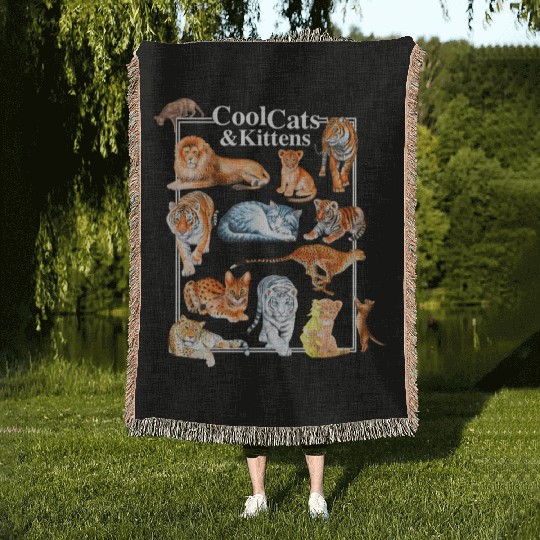 Cats And Kittens Tiger Lion Leopard Felines Woven Blankets