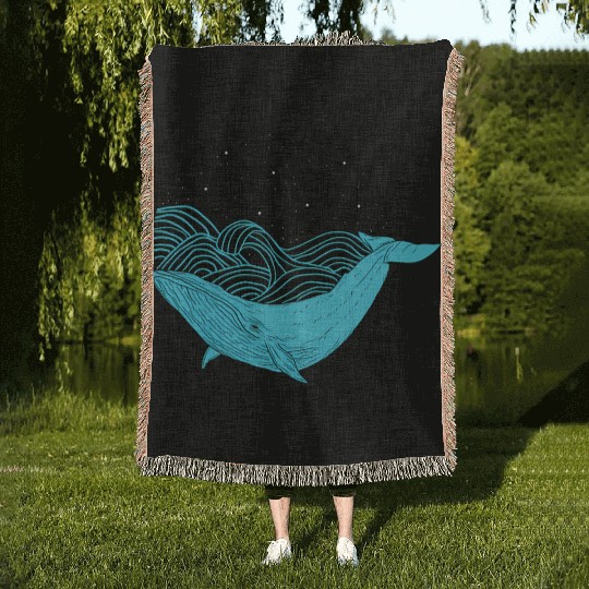 Humpback Whale Midnight Space Whale Woven Blankets