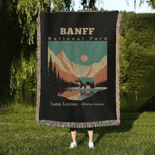 Vintage Retro Canadian Banff National Park Woven Blankets