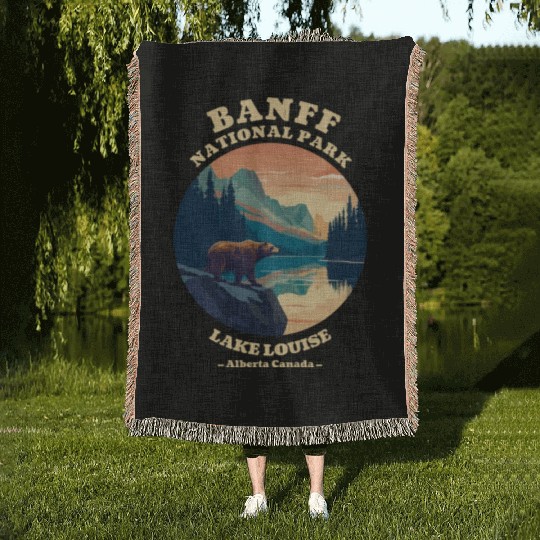Vintage Retro Canadian Banff National Park Woven Blankets
