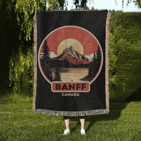 Vintage Retro Canadian Banff National Park Woven Blankets