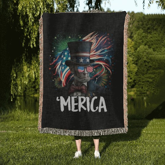Merica Lincoln Independence Day Party 4th July Woven Blankets