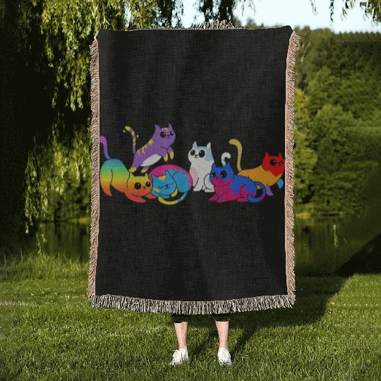 Pride Kittens LGBTQIA+ Cats Colorful Cat Woven Blankets
